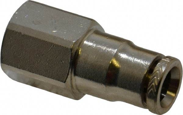 Norgren - 1/8 NPTF, Nickel Plated Brass Push-to-Connect Tube Female Connector - 260 Max psi, Tube to Male NPT Connection - Apex Tool & Supply