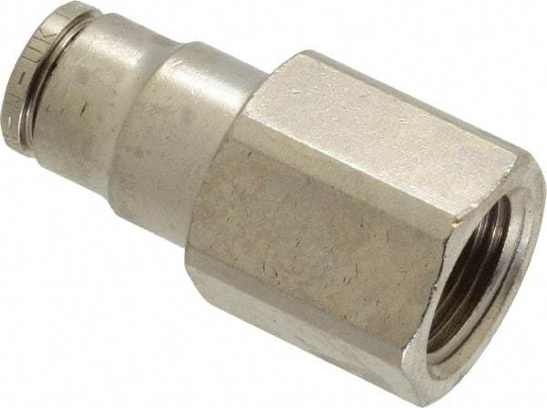 Norgren - 3/8 NPTF, Nickel Plated Brass Push-to-Connect Tube Female Connector - 260 Max psi, Tube to Male NPT Connection - Apex Tool & Supply