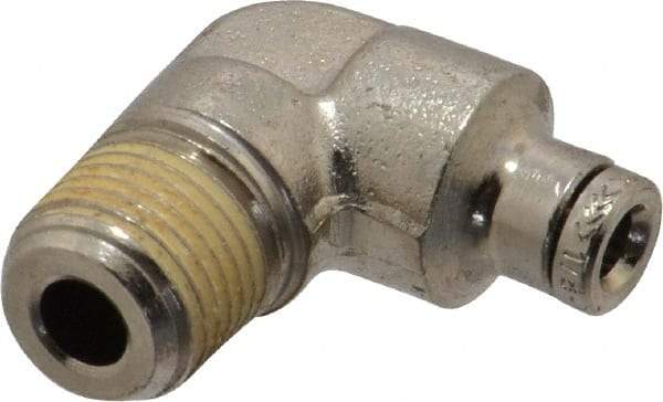 Norgren - 1/8 NPTF, Nickel Plated Brass Push-to-Connect Tube Male Elbow - 260 Max psi, Tube to Male NPT Connection - Apex Tool & Supply