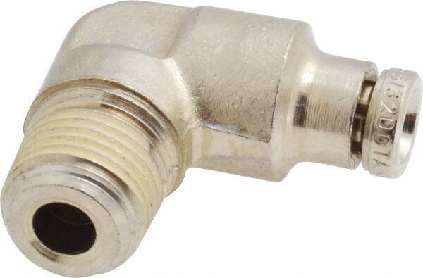 Norgren - 1/8 NPTF, Nickel Plated Brass Push-to-Connect Tube Male Elbow - 260 Max psi, Tube to Male NPT Connection - Apex Tool & Supply