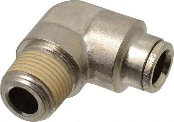 Norgren - 3/8 NPTF, Nickel Plated Brass Push-to-Connect Tube Male Elbow - 260 Max psi, Tube to Male NPT Connection - Apex Tool & Supply