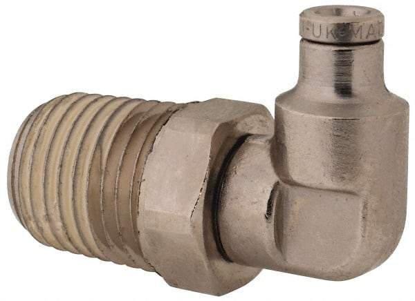 Norgren - 1/4 NPTF, Nickel Plated Brass Push-to-Connect Tube Male Swivel Elbow - 260 Max psi, Tube to Male NPT Connection - Apex Tool & Supply