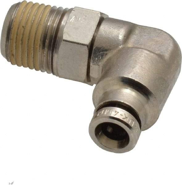 Norgren - 1/8 NPTF, Nickel Plated Brass Push-to-Connect Tube Male Swivel Elbow - 260 Max psi, Tube to Male NPT Connection - Apex Tool & Supply
