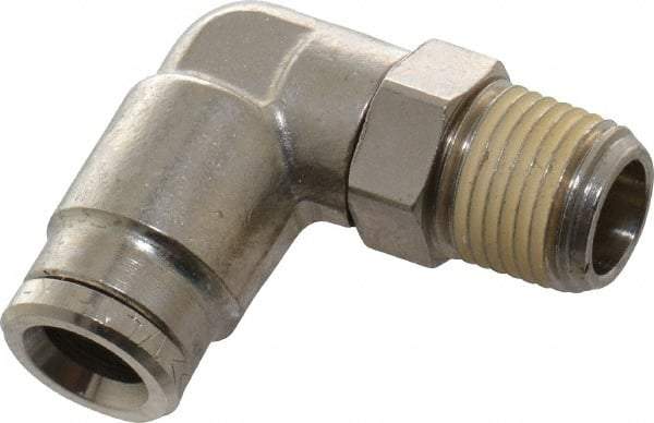 Norgren - 1/8 NPTF, Nickel Plated Brass Push-to-Connect Tube Male Swivel Elbow - 260 Max psi, Tube to Male NPT Connection - Apex Tool & Supply