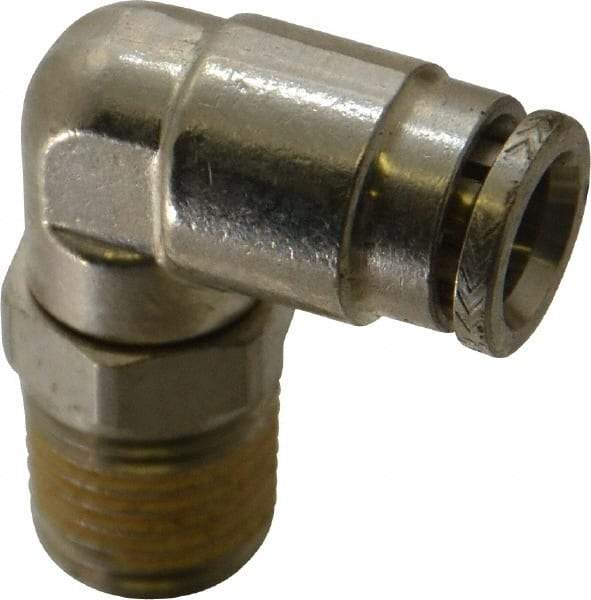 Norgren - 1/4 NPTF, Nickel Plated Brass Push-to-Connect Tube Male Swivel Elbow - 260 Max psi, Tube to Male NPT Connection - Apex Tool & Supply