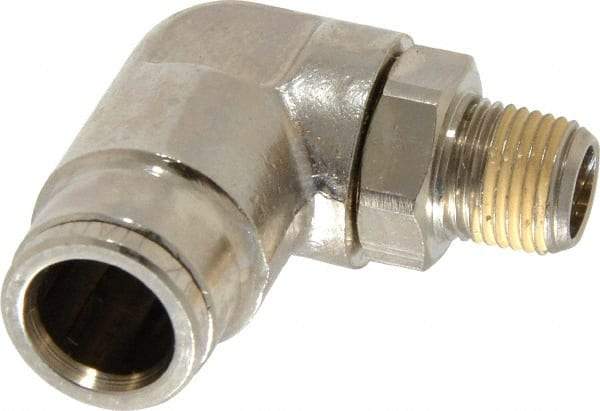 Norgren - 1/8 NPTF, Nickel Plated Brass Push-to-Connect Tube Male Swivel Elbow - 260 Max psi, Tube to Male NPT Connection - Apex Tool & Supply