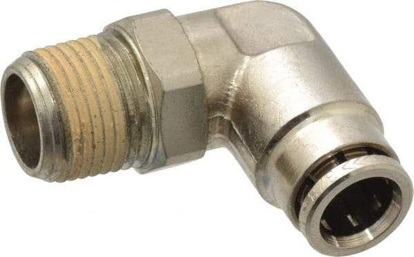 Norgren - 3/8 NPTF, Nickel Plated Brass Push-to-Connect Tube Male Swivel Elbow - 260 Max psi, Tube to Male NPT Connection - Apex Tool & Supply