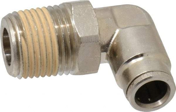 Norgren - 1/2 NPTF, Nickel Plated Brass Push-to-Connect Tube Male Swivel Elbow - 260 Max psi, Tube to Male NPT Connection - Apex Tool & Supply