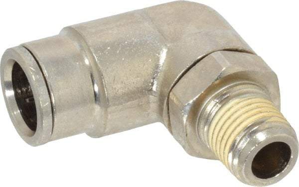 Norgren - 1/4 NPTF, Nickel Plated Brass Push-to-Connect Tube Male Swivel Elbow - 260 Max psi, Tube to Male NPT Connection - Apex Tool & Supply