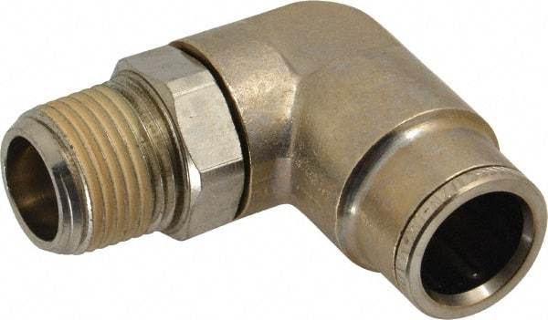Norgren - 3/8 NPTF, Nickel Plated Brass Push-to-Connect Tube Male Swivel Elbow - 260 Max psi, Tube to Male NPT Connection - Apex Tool & Supply