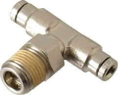 Norgren - 1/8 NPTF, Nickel Plated Brass Push-to-Connect Tube Male Swivel Branch Tee - 260 Max psi, Tube to Male NPT Connection - Apex Tool & Supply