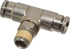 Norgren - 1/8 NPTF, Nickel Plated Brass Push-to-Connect Tube Male Swivel Branch Tee - 260 Max psi, Tube to Male NPT Connection - Apex Tool & Supply