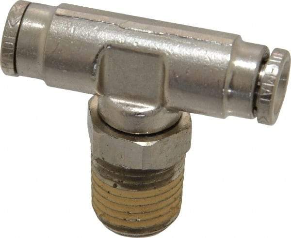 Norgren - 1/4 NPTF, Nickel Plated Brass Push-to-Connect Tube Male Swivel Branch Tee - 260 Max psi, Tube to Male NPT Connection - Apex Tool & Supply