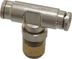 Norgren - 1/4 NPTF, Nickel Plated Brass Push-to-Connect Tube Male Swivel Branch Tee - 260 Max psi, Tube to Male NPT Connection - Apex Tool & Supply