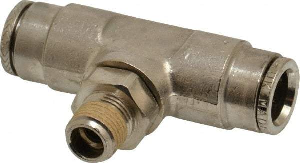 Norgren - 1/8 NPTF, Nickel Plated Brass Push-to-Connect Tube Male Swivel Branch Tee - 260 Max psi, Tube to Male NPT Connection - Apex Tool & Supply