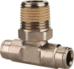 Norgren - 1/2 NPTF, Nickel Plated Brass Push-to-Connect Tube Male Swivel Branch Tee - 260 Max psi, Tube to Male NPT Connection - Apex Tool & Supply