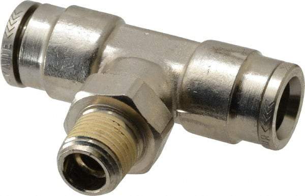 Norgren - 1/8 NPTF, Nickel Plated Brass Push-to-Connect Tube Male Swivel Branch Tee - 260 Max psi, Tube to Male NPT Connection - Apex Tool & Supply