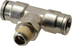 Norgren - 1/8 NPTF, Nickel Plated Brass Push-to-Connect Tube Male Swivel Branch Tee - 260 Max psi, Tube to Male NPT Connection - Apex Tool & Supply
