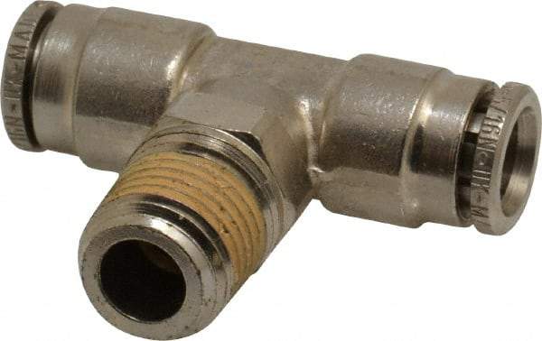 Norgren - 1/4 NPTF, Nickel Plated Brass Push-to-Connect Tube Male Swivel Branch Tee - 260 Max psi, Tube to Male NPT Connection - Apex Tool & Supply