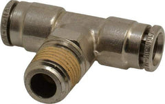 Norgren - 1/4 NPTF, Nickel Plated Brass Push-to-Connect Tube Male Swivel Branch Tee - 260 Max psi, Tube to Male NPT Connection - Apex Tool & Supply