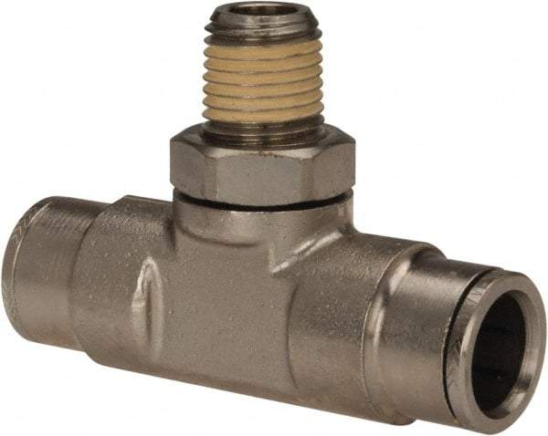 Norgren - 1/4 NPTF, Nickel Plated Brass Push-to-Connect Tube Male Swivel Branch Tee - 260 Max psi, Tube to Male NPT Connection - Apex Tool & Supply