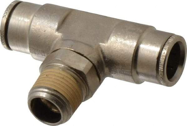 Norgren - 3/8 NPTF, Nickel Plated Brass Push-to-Connect Tube Male Swivel Branch Tee - 260 Max psi, Tube to Male NPT Connection - Apex Tool & Supply