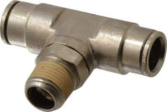 Norgren - 3/8 NPTF, Nickel Plated Brass Push-to-Connect Tube Male Swivel Branch Tee - 260 Max psi, Tube to Male NPT Connection - Apex Tool & Supply