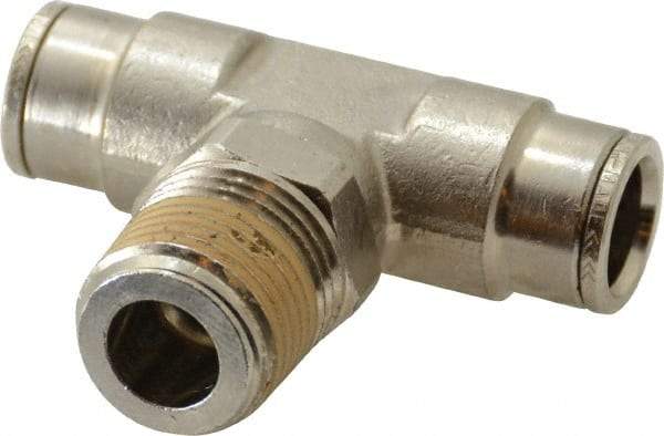 Norgren - 1/2 NPTF, Nickel Plated Brass Push-to-Connect Tube Male Swivel Branch Tee - 260 Max psi, Tube to Male NPT Connection - Apex Tool & Supply