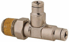 Norgren - 1/8 NPTF, Nickel Plated Brass Push-to-Connect Tube Male Swivel Run Tee - 260 Max psi, Tube to Male NPT Connection - Apex Tool & Supply