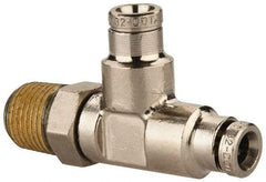 Norgren - 1/8 NPTF, Nickel Plated Brass Push-to-Connect Tube Male Swivel Run Tee - 260 Max psi, Tube to Male NPT Connection - Apex Tool & Supply