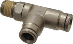 Norgren - 1/8 NPTF, Nickel Plated Brass Push-to-Connect Tube Male Swivel Run Tee - 260 Max psi, Tube to Male NPT Connection - Apex Tool & Supply