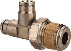 Norgren - 3/8 NPTF, Nickel Plated Brass Push-to-Connect Tube Male Swivel Run Tee - 260 Max psi, Tube to Male NPT Connection - Apex Tool & Supply