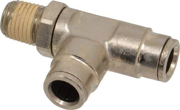Norgren - 1/4 NPTF, Nickel Plated Brass Push-to-Connect Tube Male Swivel Run Tee - 260 Max psi, Tube to Male NPT Connection - Apex Tool & Supply
