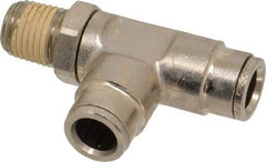 Norgren - 1/4 NPTF, Nickel Plated Brass Push-to-Connect Tube Male Swivel Run Tee - 260 Max psi, Tube to Male NPT Connection - Apex Tool & Supply