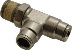 Norgren - 3/8 NPTF, Nickel Plated Brass Push-to-Connect Tube Male Swivel Run Tee - 260 Max psi, Tube to Male NPT Connection - Apex Tool & Supply