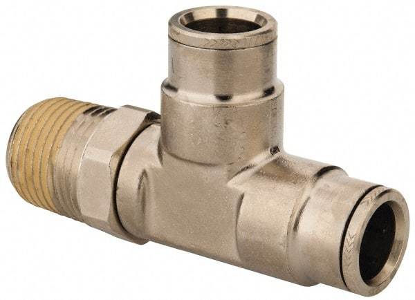 Norgren - 1/2 NPTF, Nickel Plated Brass Push-to-Connect Tube Male Swivel Run Tee - 260 Max psi, Tube to Male NPT Connection - Apex Tool & Supply