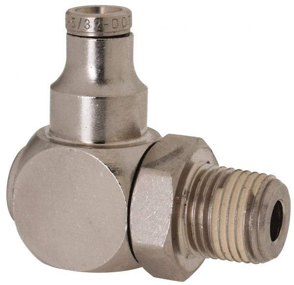 Norgren - 1/8 NPTF, Nickel Plated Brass Push-to-Connect Tube Banjo Elbow - 260 Max psi, Tube to Male Connection - Apex Tool & Supply