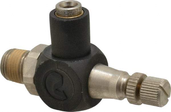Norgren - 5/32" Tube Inlet x 1/8" NPT Outlet Flow Control Valve - 0 to 150 psi & Plated Brass Material - Apex Tool & Supply