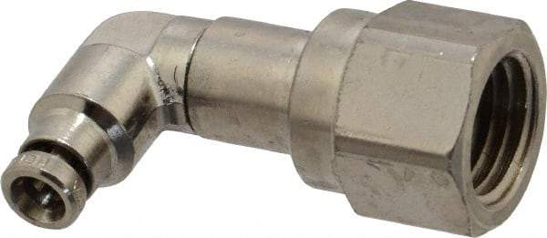 Norgren - 5/32" Outside Diam, 1/4 NPTF, Nickel Plated Brass Push-to-Connect Tube Female Swivel Elbow - 260 Max psi, Tube to Female NPT Connection - Apex Tool & Supply