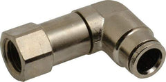 Norgren - 3/8" Outside Diam, 1/4 NPTF, Nickel Plated Brass Push-to-Connect Tube Female Swivel Elbow - 260 Max psi, Tube to Female NPT Connection - Apex Tool & Supply