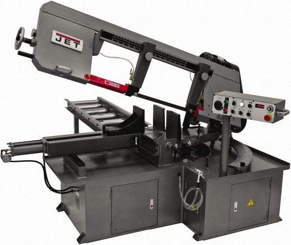 Jet - 12 x 23-1/2" Max Capacity, Semi-Automatic Step Pulley Horizontal Bandsaw - 50 to 297 SFPM Blade Speed, 230/460 Volts, 60°, 3 hp, 3 Phase - Apex Tool & Supply