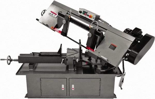 Jet - 10 x 17" Max Capacity, Manual Step Pulley Horizontal Bandsaw - 50, 125, 200 & 275 SFPM Blade Speed, 230/460 Volts, 60°, 2 hp, 3 Phase - Apex Tool & Supply