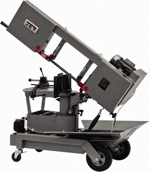 Jet - 8 x 9" Max Capacity, Manual Step Pulley Horizontal Bandsaw - 64, 132 & 247 SFPM Blade Speed, 115/230 Volts, 90°, 1 hp, 1 Phase - Apex Tool & Supply