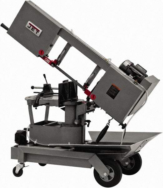 Jet - 8 x 9" Max Capacity, Manual Step Pulley Horizontal Bandsaw - 64, 132 & 247 SFPM Blade Speed, 115/230 Volts, 90°, 1 hp, 1 Phase - Apex Tool & Supply