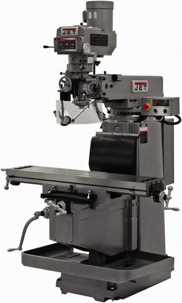 Jet - 12" Table Width x 54" Table Length, Variable Speed Pulley Control, 3 Phase Knee Milling Machine - R8 Spindle Taper, 5 hp - Apex Tool & Supply