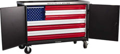 Strong Hold - 3,200 Lb Capacity, 8 Drawer, 2 Door Tool Cart - 60" Wide x 24" Deep x 50" High, Steel, Black/Red/White/Blue - Apex Tool & Supply