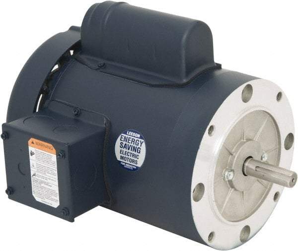 Leeson - 1-1/2 Max hp, 3,600 Max RPM, Capacitor Start Electric AC DC Motor - 115/230 V Input, Single Phase, 56C Frame, 5/8" Shaft Diam, C-Face Mount, TEFC Enclosure - Apex Tool & Supply
