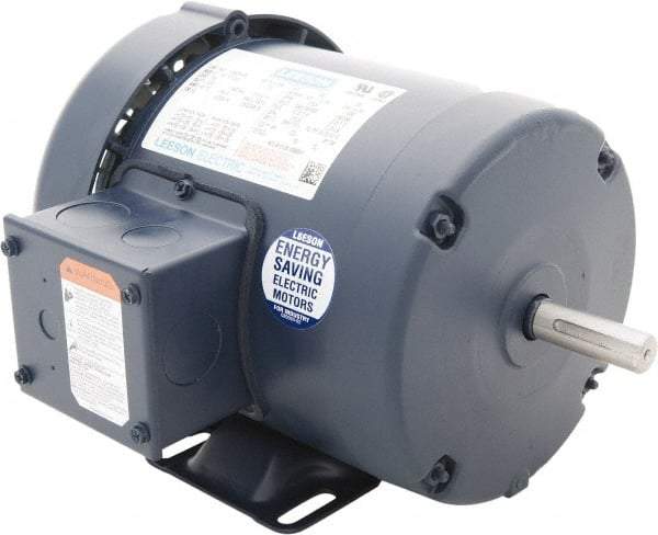 Leeson - 2 Max hp, 3,600 Max RPM, Premium Efficient Electric AC DC Motor - 230/460 V Input, Three Phase, 56 Frame, Rigid Base Mount, TEFC Enclosure - Apex Tool & Supply