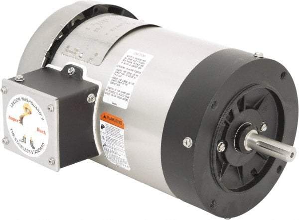 Leeson - 1 Max hp, 1,800 Max RPM, Premium Efficient Electric AC DC Motor - 230/460 V Input, Three Phase, 56C Frame, C-Face Mount, TEFC Enclosure - Apex Tool & Supply