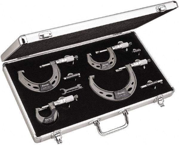 Starrett - Mechanical Outside Micrometer Sets Minimum Measurement (Inch): 0 Maximum Measurement (Inch): 4 - Apex Tool & Supply